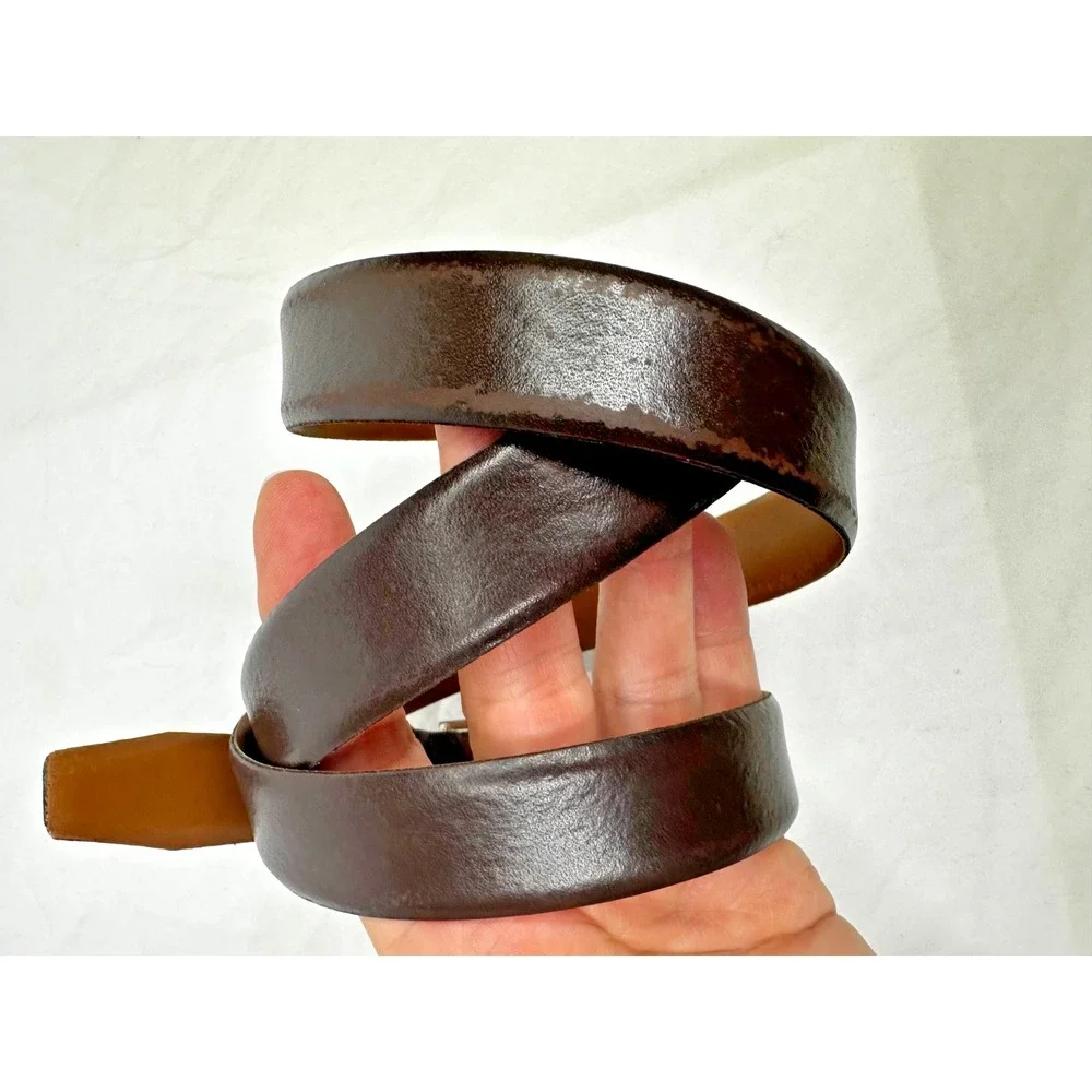 VTG Christian Dior Belt Split Leather Brown Sz 38 Gold Texture Buckle
